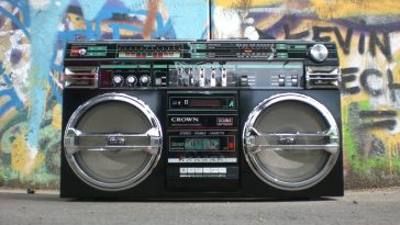 black and silver cassette player